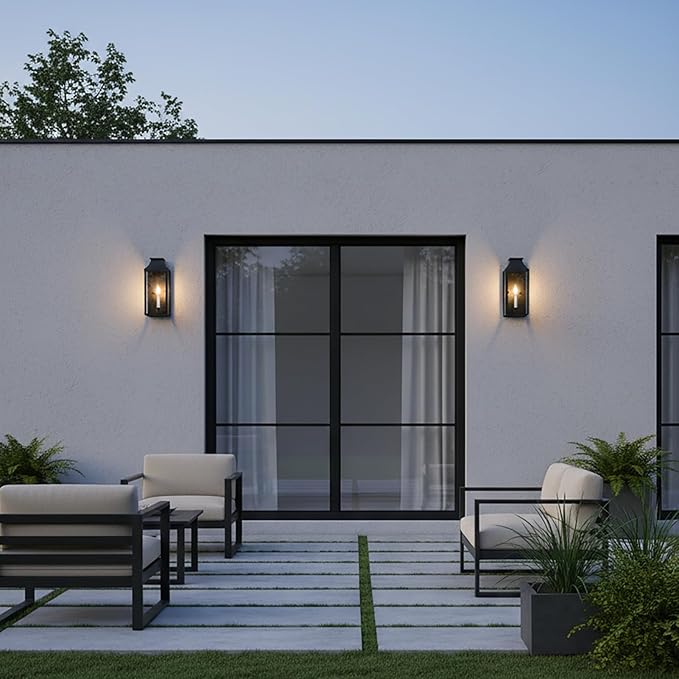 14 Small Classic Outdoor Wall Lantern Light for House ExteriorHandcrafted Satin Black Metal Cage Mounted Pocket Wall Sconce W/Clear Tempered GlassWaterproof for Porch Patio Garage&ampFront Door