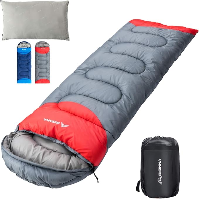 BISINNA Sleeping Bag with Pillow - 4 Season Backpacking Sleeping Bag Lightweight Waterproof Warm and Washable for Adults Kids Women Men's Outdoors Camping Hiking Mountaineering