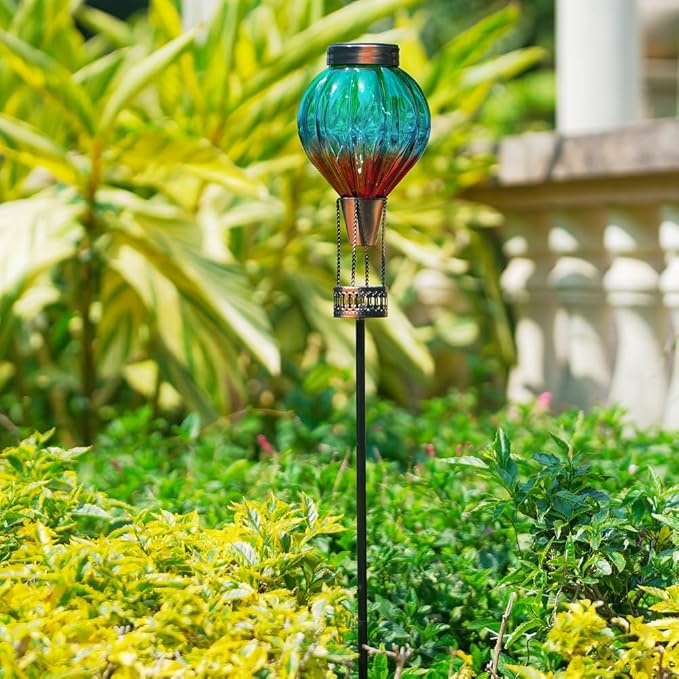 Solar Garden Lights Outdoor Waterproof with Hot Air Balloon Led Garden Lights Outdoor Solar Landscape Stake Light Decor for Outside Pathway Walkway Yard Patio