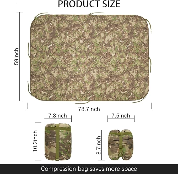 LOOGU Camo Blanket Waterproof Insulation Poncho Liner for Outdoor Camping Hiking Hunting Survival Backpacking Picnicking