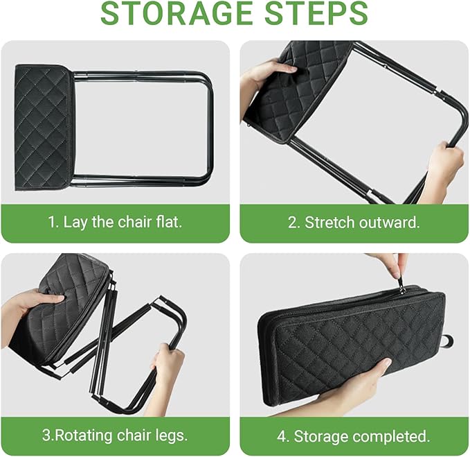 11.8 Foldable Backpack Stool Carbon Steel Collapsible Portable Pocket Chair Thickened Folding Camp Stool 350lbs for Adults Hiking Purse Stools Black