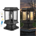 Emliviar Exterior 23.5 Inch Solar Post Light Outdoor Aluminum Post Lamp with Pier Mount Base Integral Black LED Pillar Lantern with Water Ripple Glass XE310P SL BK-SW