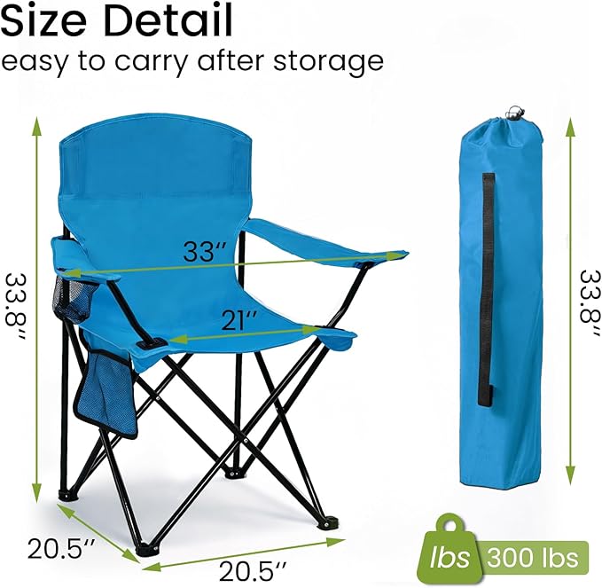 Camping Chair 2 Pack Portable Folding Chair Supports 300lbs Lightweight Stable Outdoor Chair for Camping Hiking Fishing Beach Travel Picnic Compact Collapsible Camping Seat Bright Blue