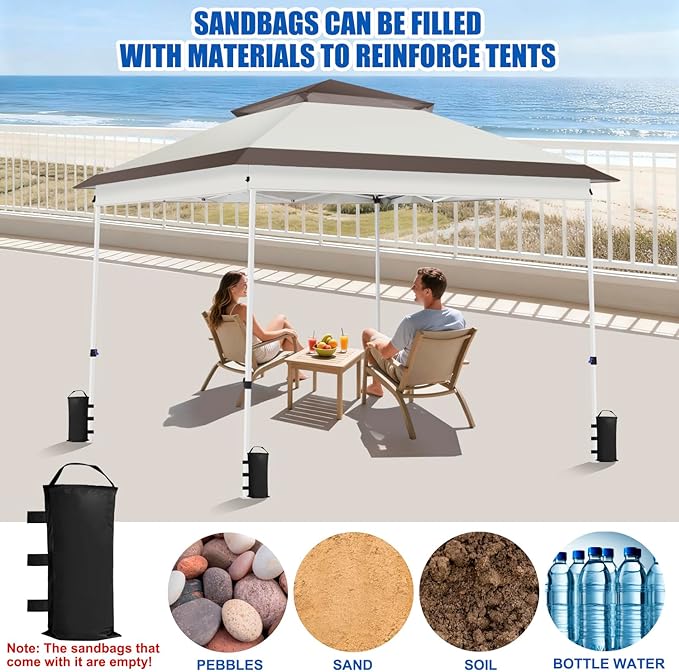Yesker 10x10 Pop Up Canopy Tent w Mesh Netting Sidewall Vented Top - Heavy Duty Outdoor Canopy Easy Setup Shelter Gazebo Waterproof 10x10 Popup Tnets for Patio Backyard Parties &amp Events Khaki Br