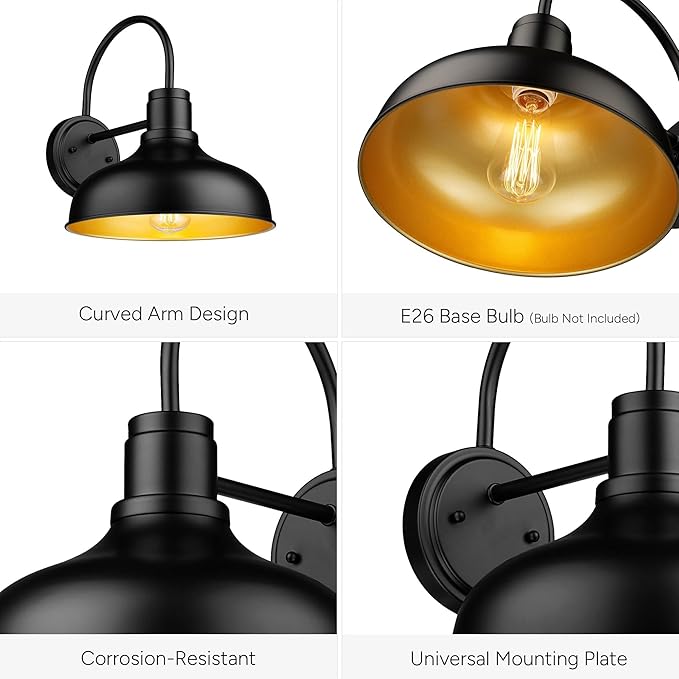 ALLGOT Outdoor Farmhouse Barn Lights Exterior Wall Mount Lights Vintage Wall Lighting Fixture Industrial Outdoor Sconce Lighting for Garage Front Door Porch Patio(Black 4 Pack)