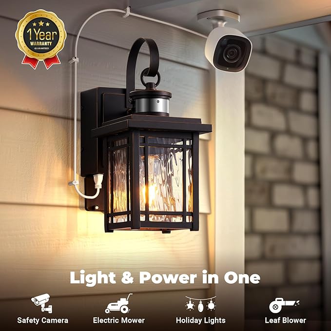 Porch Light with GFCI Outlet Motion Sensor Outdoor Wall Light Wall Mount Oil Rubbed Bronze Exterior Lighting Fixtures Outdoor Sconce Light Wall Lantern Exterior Garage Lights for Coach