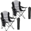 2 Pack Folding Camping Chairs for Adults - High Back Padded Outdoor Lawn Chairs with Lumbar Support &amp Cup Holder 400lbs Heavy Duty Portable Camping Chairs Set (Light Black &amp Gray 2 PCS)