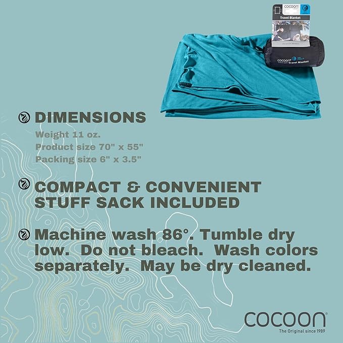 cocoon - Coolmax Travel Blanket | Compact Throw Blanket for Camping and Hiking | Fits in Backpack | Attaches to Luggage | Travel Essential | Fast Drying (Regular 70 x 55)