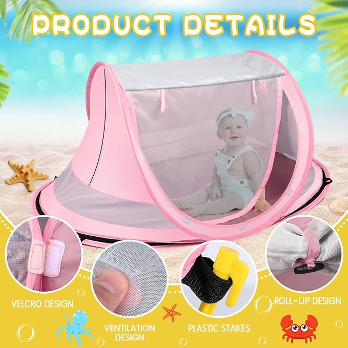 Baby Beach TentLarge Pop Up Beach Tent Sun Shade for BeachPortable Baby Travel Tent with Mosquito NetIndoor Baby Play TentUPF 50+ UV Protection Sun Shelters for Infants