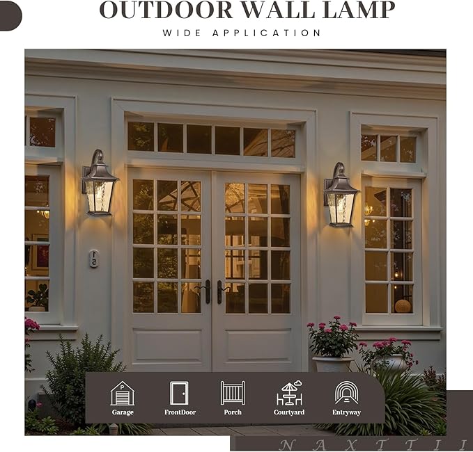 18 Inch Height Porch Lights Outdoor Aluminum Modern Outside Lights for House ORB Finish Exterior Lighting Fixtures with Water Ripple Glass E26 Socket