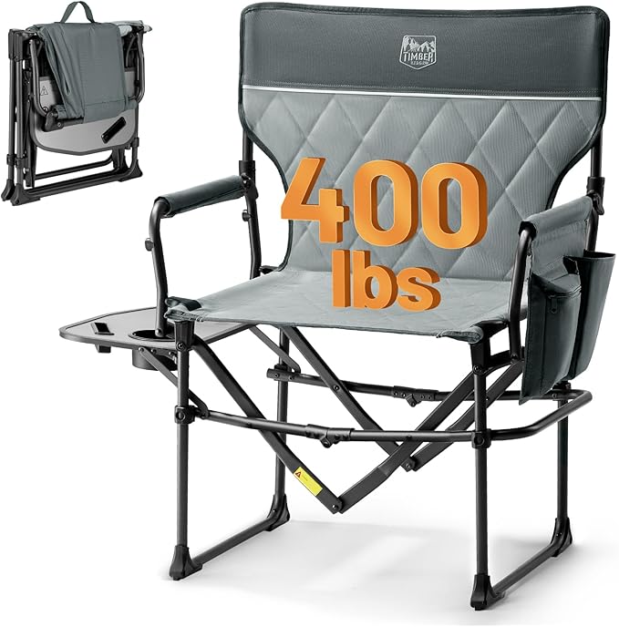 TIMBER RIDGE 2 Pack Aluminum Camping Directors Chair with Side Table Pocket Portable Folding Heavy Duty Lawn Chair for Fishing Trip Picnic Concert Outdoor 400lbs Grey