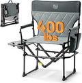 Timber Ridge Aluminum Camping Directors Chair with Side Table Pocket Portable Folding Chair Heavy Duty Lawn Chair for Fishing Trip Picnic Concert Outdoor 400lbs Grey