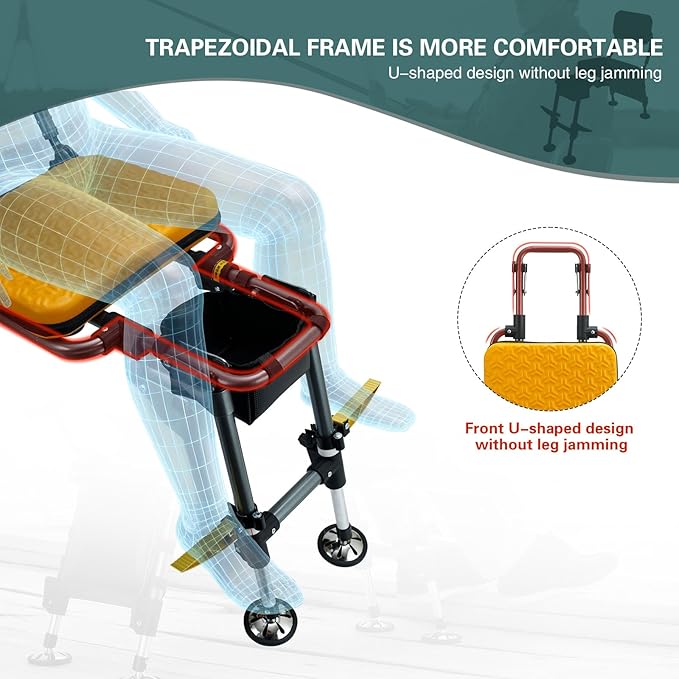 Upgraded All Terrain Foldable Fishing ChairU-Shaped Adaptive Design Adult Fishing Chair with FootrestOutdoor Camping Chair with Legs Adjustable (Yellow)