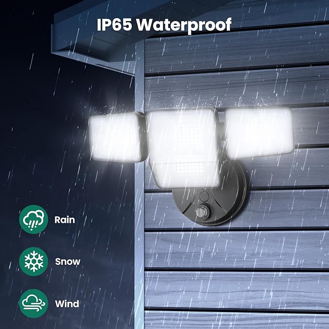 70W Dusk to Dawn Flood Lights Outdoor Lighting 7000LM Dusk Till Dawn Floodlight 4 Heads LED Security Light with Photocell IP65 Waterproof 6500K Daylight for Yard Garage Porch 2 Pack Black