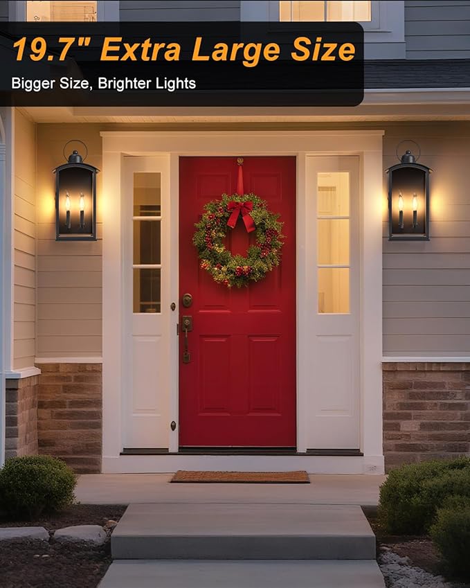 𝟏𝟗.𝟕-𝐈𝐍𝐂𝐇 Outdoor Wall Light Fixtures Dusk to Dawn Exterior Lanterns Waterproof Large Porch Sconces Wall Mounted Lighting Modern Matte Black Front Open Window Wall Lamps for Patio