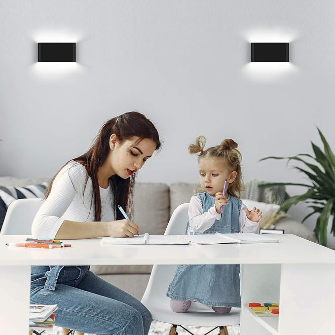 Kawell 12W Waterproof Modern Wall Sconce LED Wall Light Up Down Aluminum Wall Lamp LED Indoor Outdoor for Bathroom Living Room Bedroom Hallway Lounge Porch Corridor Black 6000K