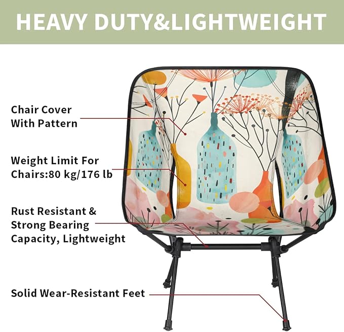 Honeybaby Folding Camping Chair Flower Bottle Camping Chairs Lightweight Portable Chair Outdoor Foldable Chairs for Camping Travel Picnic Beach Hiking