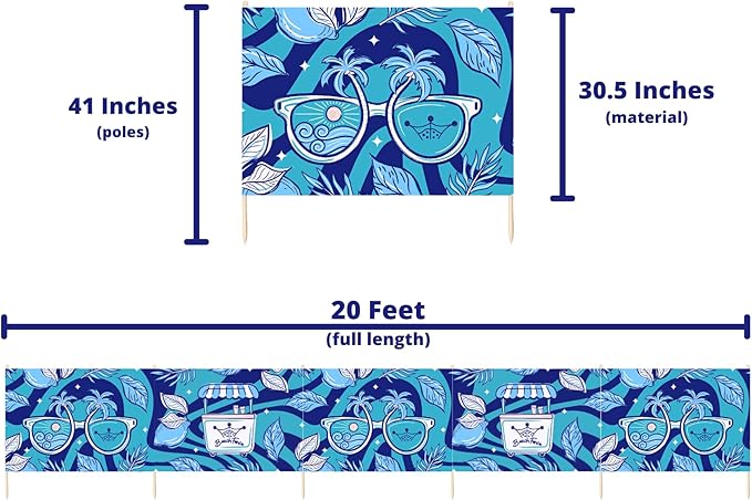 Premium 20 ft Beach Windscreen Privacy Screen Wind Blocker Free Rubber Mallet and Carry Bag Included (Cool Lemons)