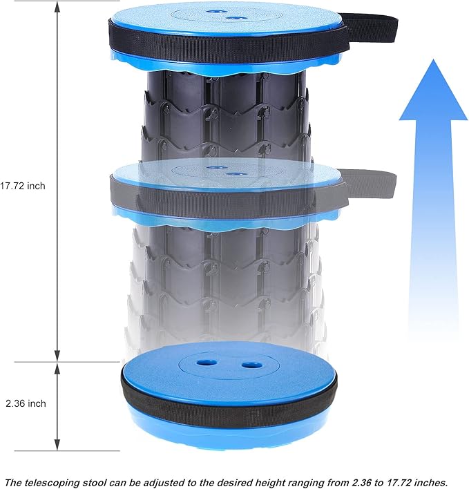 PowerTRC 2 Pack Portable Folding Stool for Camping and Outdoor Use Collapsible with Load Capacity of 400 lbs Adjustable Height from 2.5 in to 18 in