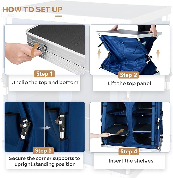 EAGLE PEAK Double Folding Camping Table with Storage Organizer and Side Pockets Portable Outdoor Portable Camping Table for BBQ Picnic and Tailgating Carry Bag Included Blue