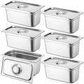 Thenshop 6 Pack Stainless Steam Hotel Pan with Lid Deep Steam Table Pan Reusable Anti Rust Water Restaurant Supplies for Home Party Buffet(12.8 x 6.89 x 5.91 Inches Pans1/3 Size Lids)