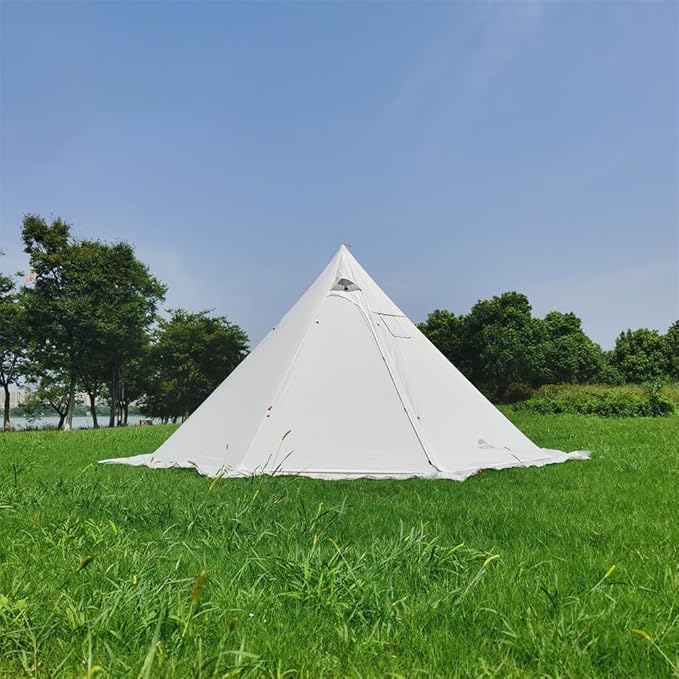 Tipi Hot Tent with Fire Retardant Stove Jack for Flue Pipes 3~4 Person Lightweight Teepee Tents with Snow Skirt for Family Team Outdoor Backpacking Camping Hiking