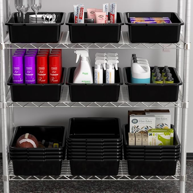 13 L 12-Pack Commercial Bus Boxes Plastic Bus Tubs 17.44 L x 13.03 W Open Top Storage Tote Black