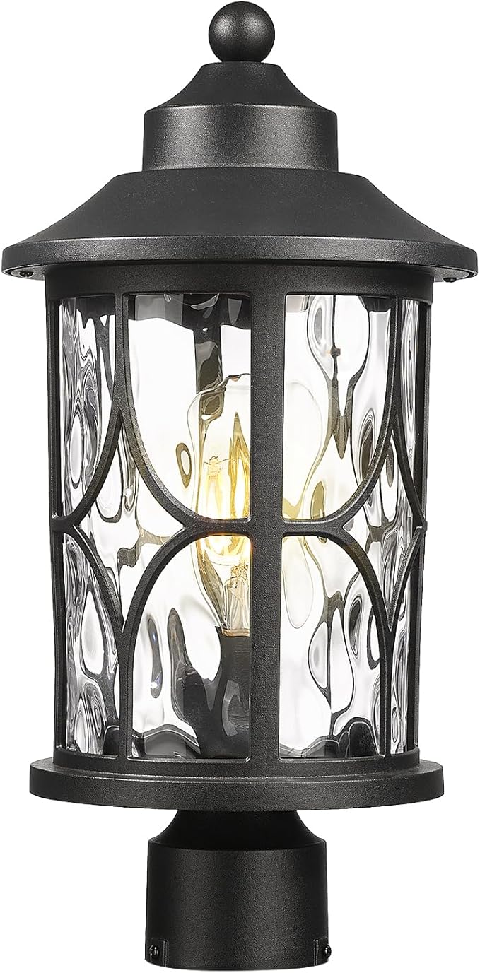 zeyu 17 Inch Black Outdoor Post Lights Modern Exterior Pole Light Lamp Posts Outdoor Lighting for Garden Patio Die-Cast Aluminum with Clear Water Ripple Glass ZX48MP-WG BK