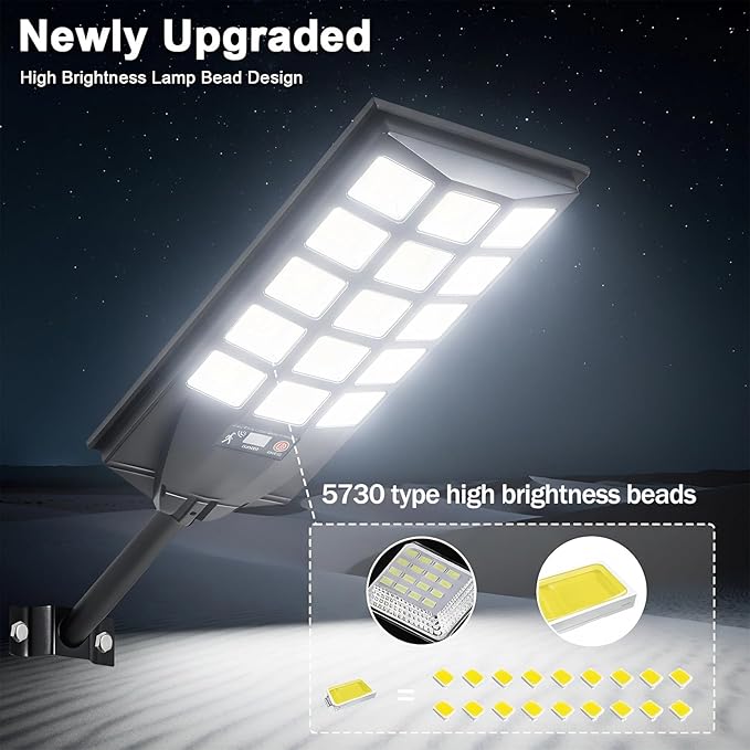 Jercoda Solar Lights Outdoor Waterproof 50000LM 6500K Dusk to Dawn Solar Powered Street Light Motion Sensor with Remote LED Security Flood Light for Outside Garden Yard Parking Lot Pathway 1PACK
