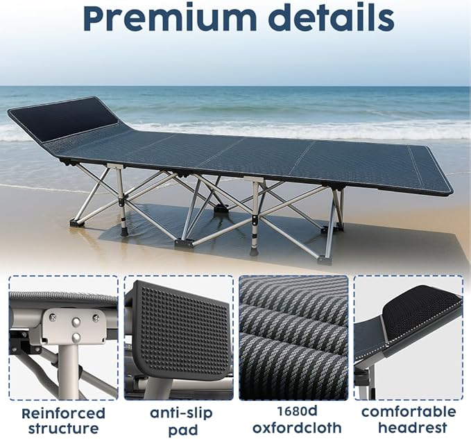Heavy Duty Camping Cot for Adults with Mattress 10-Leg Portable Folding Cot Bed Extra Stable Sleeping Cot for Camping Travel Tent &amp Indoor Guest Use 500 lbs Capacity (C-Gray&ampbiue)