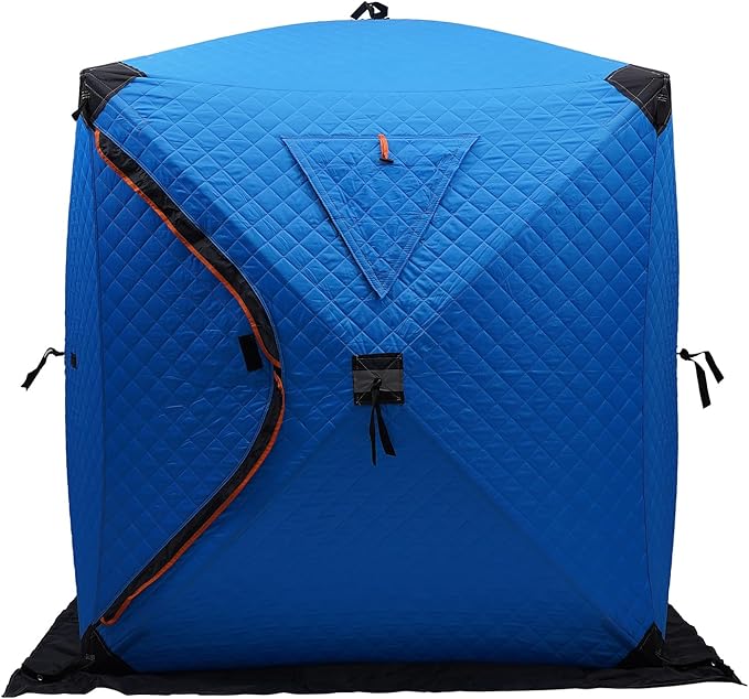 Portable 2 Person Ice Fishing Tent Insulated Winter Ice Fishing Shanty with Nails &amp Windproof Ropes Portable Square Angler Shelter Tent for Backyards Parks Picnics