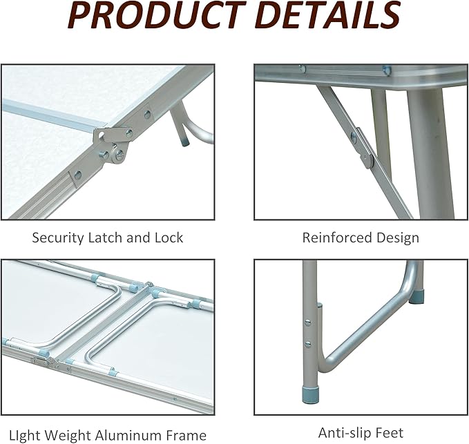 Outsunny 47 Folding Camping Table with Height Adjustability Lightweight Portable Table with Carry Handle Outdoor Folding Table Camping Accessories