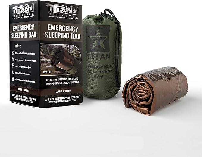 TITANSurvival Emergency Sleeping Bags for Survival 36” x 78” - 90% Heat Retention 41% Thicker &amp Waterproof - Durable Survival Sleeping Bag for Cold Weather Camping - Thermal Sleeping Bag Outdoor