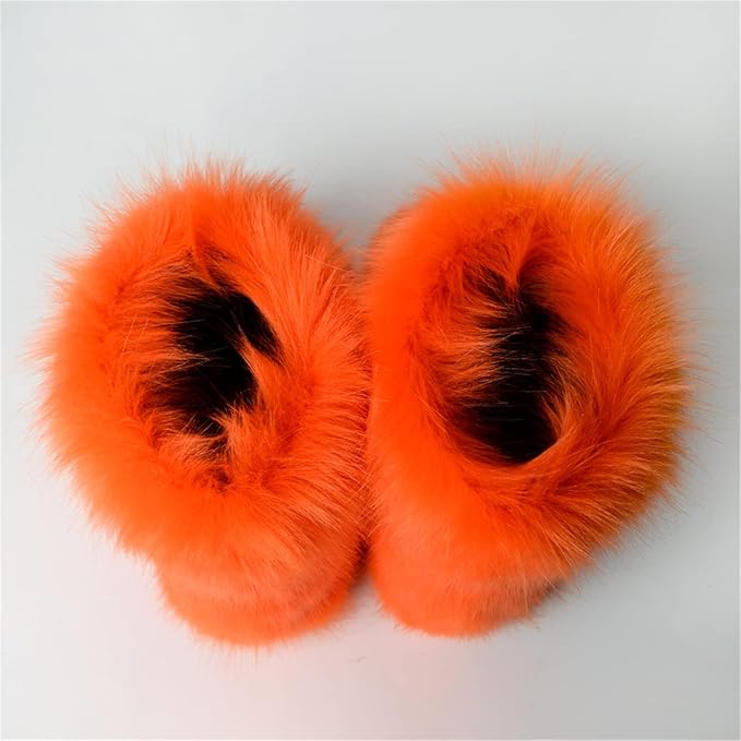 Womens Furry Faux Fur Booties Winter Warm Snow Ankle Boots Fuzzy Fluffy Furry Mid Calf Boots Outdoor Comfy Flat Shoes
