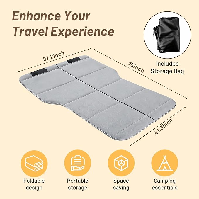 Car Bed for 2025-2026 Ford Bronco Foldable Non-Inflatable Memory Foam Camping Mattress Thickened Portable Trunk Sleeping Pad Air Mattress Upgrade for Camping &amp Travel Essentials With Storage B