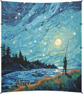 Camping Sun Shelters A Men Fishing in Moonlight Night Beach Canopy 126 * 110.2in