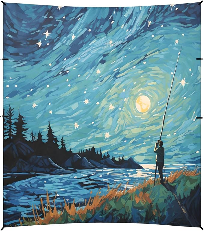 Camping Sun Shelters A Men Fishing in Moonlight Night Beach Canopy 126 * 110.2in