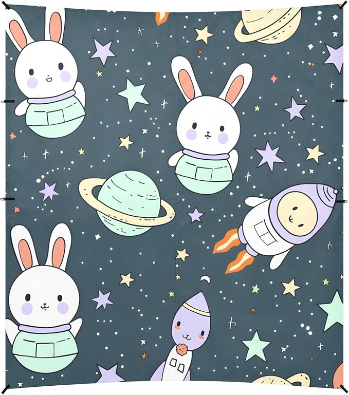 Space Rabbit Cute Alien Spaceship Little Stars Camping Sun Shelter Beach Tent Portable Beach Sun Shade Outdoor Canopy for Camping Trips Fishing Picnic