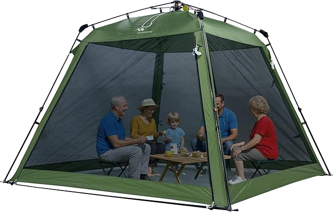 Pop Up Screen House Gazebo 8.2'x8.2'x75'' 4-6 Person Portable Screen Room with Sun &amp Insect Protection Sturdy Frame Foldable Outdoor Canopy for Backyard Camping Park GardenBackyard-Olive Gre