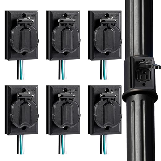 Flutesan 6 Pcs Lamp Post Outlet 125V 15A Grounded Electrical Outlet Energy Saving Light Pole Plug for Outdoor Lamp Post and Poles Energy Saving and Weather Resistant UL Listed Black