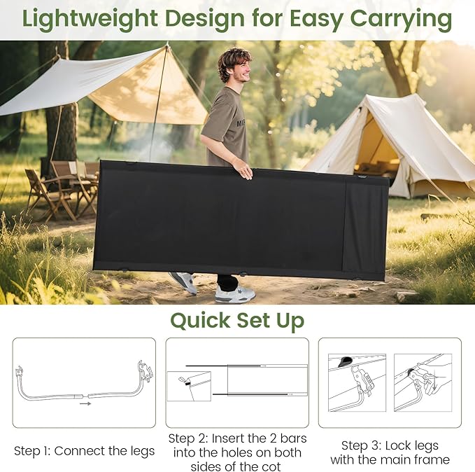 Goplus Folding Camping Cot 76 x 28 Ultralight Portable Sleeping Cot w/Carrying Bag &amp Side Pocket Heavy Duty Outdoor Camping Bed for Adults Travel Hiking Lightweight Backpacking Supports 330