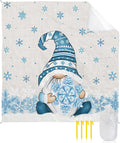Beach Blanket Waterproof Sandproof Merry Christmas Cute Farm Dwarf Quick Drying Beach Mat with 4 Stakes Blue Snowflake on Linen Lightweight Picnic Blanket for Travel Camping Outdoor 83x79