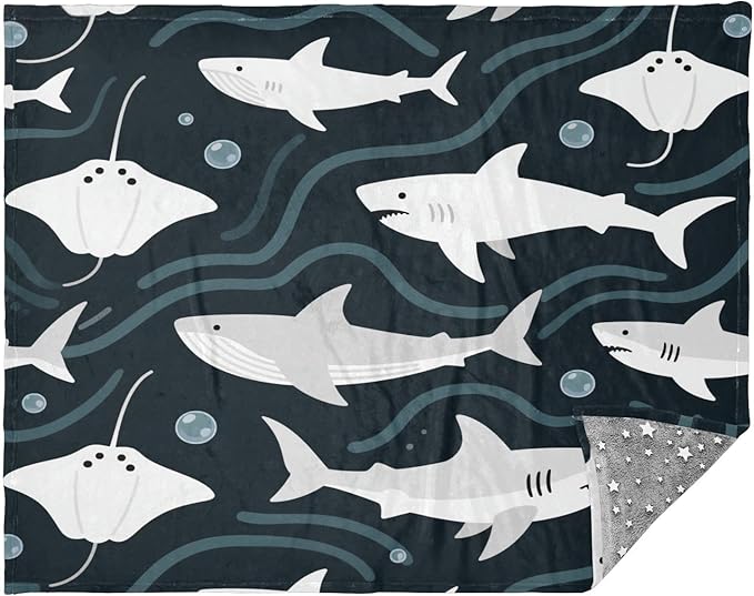 Blankets For Couch Childish Shark Animal Dark Blue Girl Throw Blanket 50x70