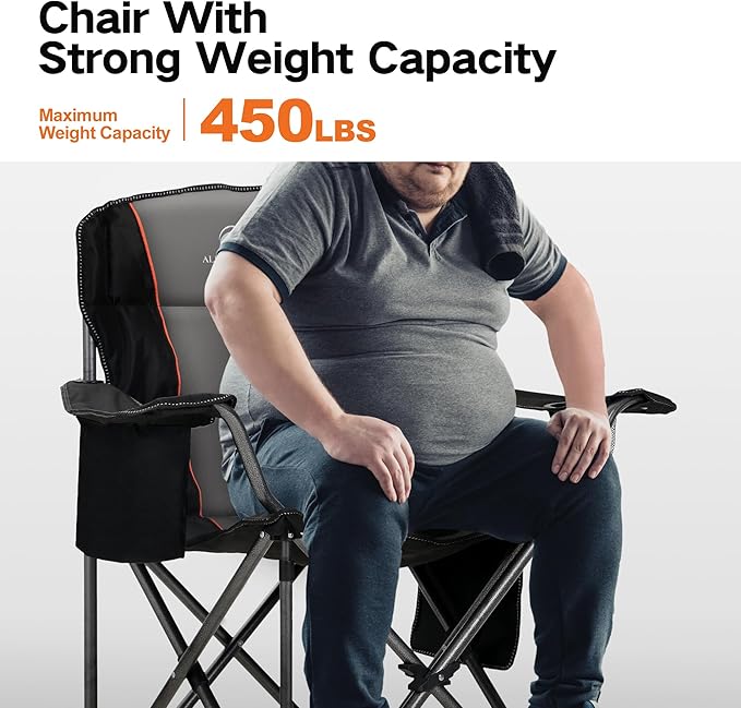 ALPHA CAMP Oversized Folding Camping Chair Heavy Duty Portable Lawn Chairs with Cooler Bag Side Pocket &amp Cup Holder Folding Chairs for Outside Support 450 LBS