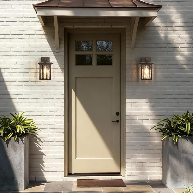 Outdoor Wall Light Matte Brown Porch Light Fixtures Waterproof Outside Wall Lantern Anti-Rust Exterior Wall Mount Sconce with Water Glass for House Garage Patio