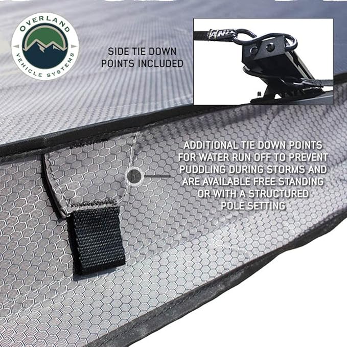 Overland Vehicle Systems - XD Nomadic 270 - Awning W/Lights &amp Black Out Passenger Side Grey Hex Black Trim &amp Black Travel Cover