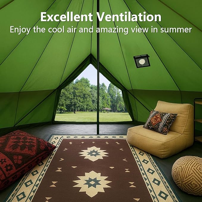 Canvas Bell Yurt Tent with Stove Jack Waterproof Luxury 4 Season Tents for Family Outdoor Camping 100% Cotton Green Glamping Tents for Hunting Partie All Year Living