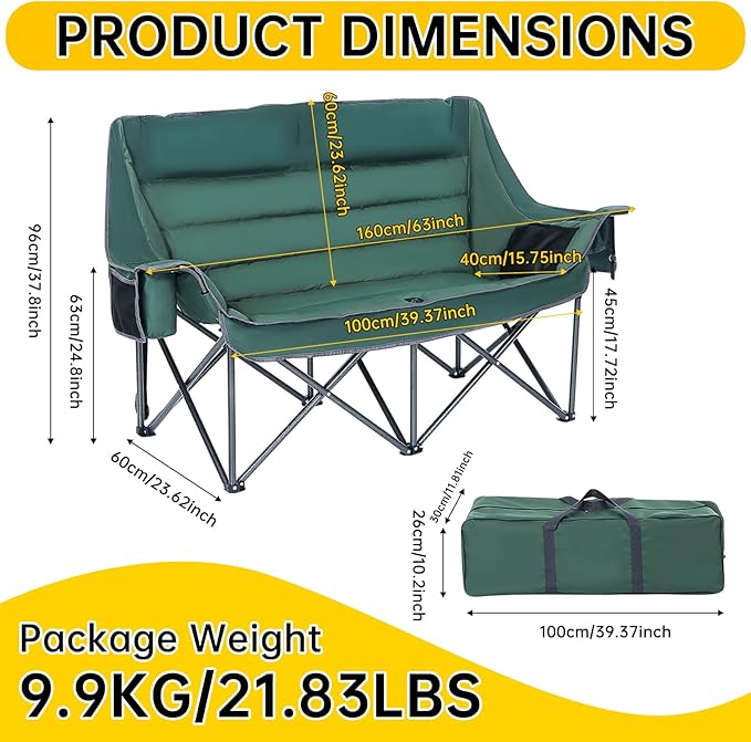 Double Camp Chair Double Folding Chair Camping Chairs for Two People Camping Couch for Adults Folding Loveseat for Outdoor Sports and Lawn (Regular 1-Pack)