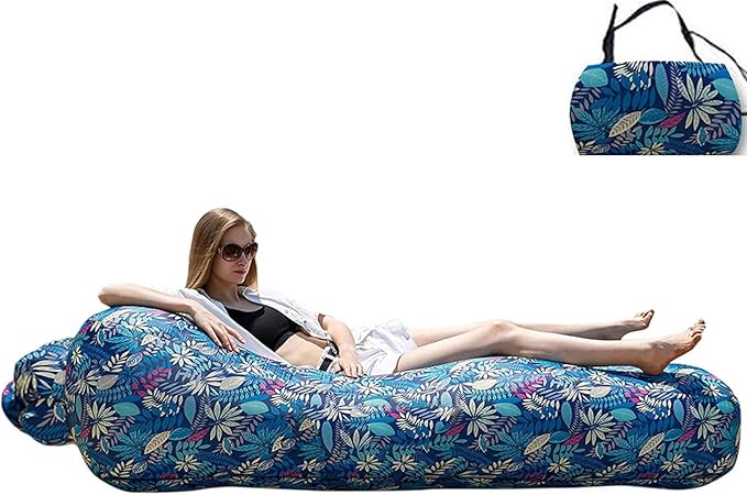 Compact Pump-Free Inflatable Lounger Portable Waterproof Air Leakage-Proof Design for Backyard Beach Trips Camping picnics and Music Festivals (H)