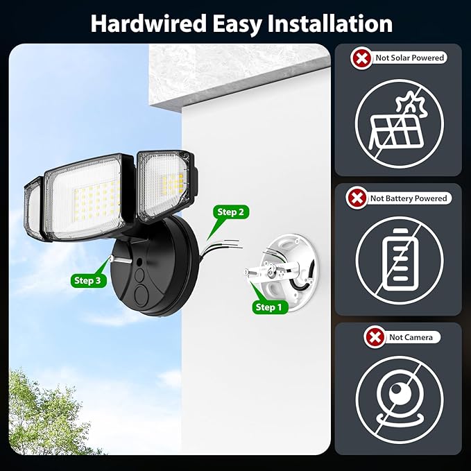 iMaihom 65W 6500LM LED Outdoor Flood Light Switch Controlled Outdoor Security Light 3 Adjustable Heads IP65 Waterproof 6500K Daylight White Hardwired Wall Mount Light for Garage Yard Patio Black